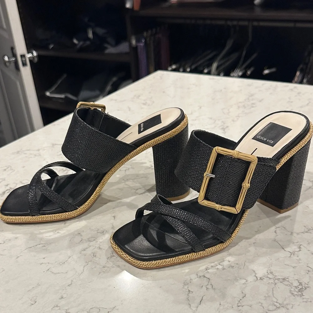 Dolce Vita Black and Gold Mules - Picture 3 of 7